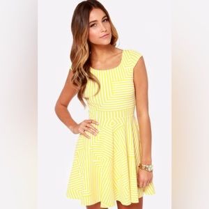 White Crow Yellow & White Striped Patterned Dress